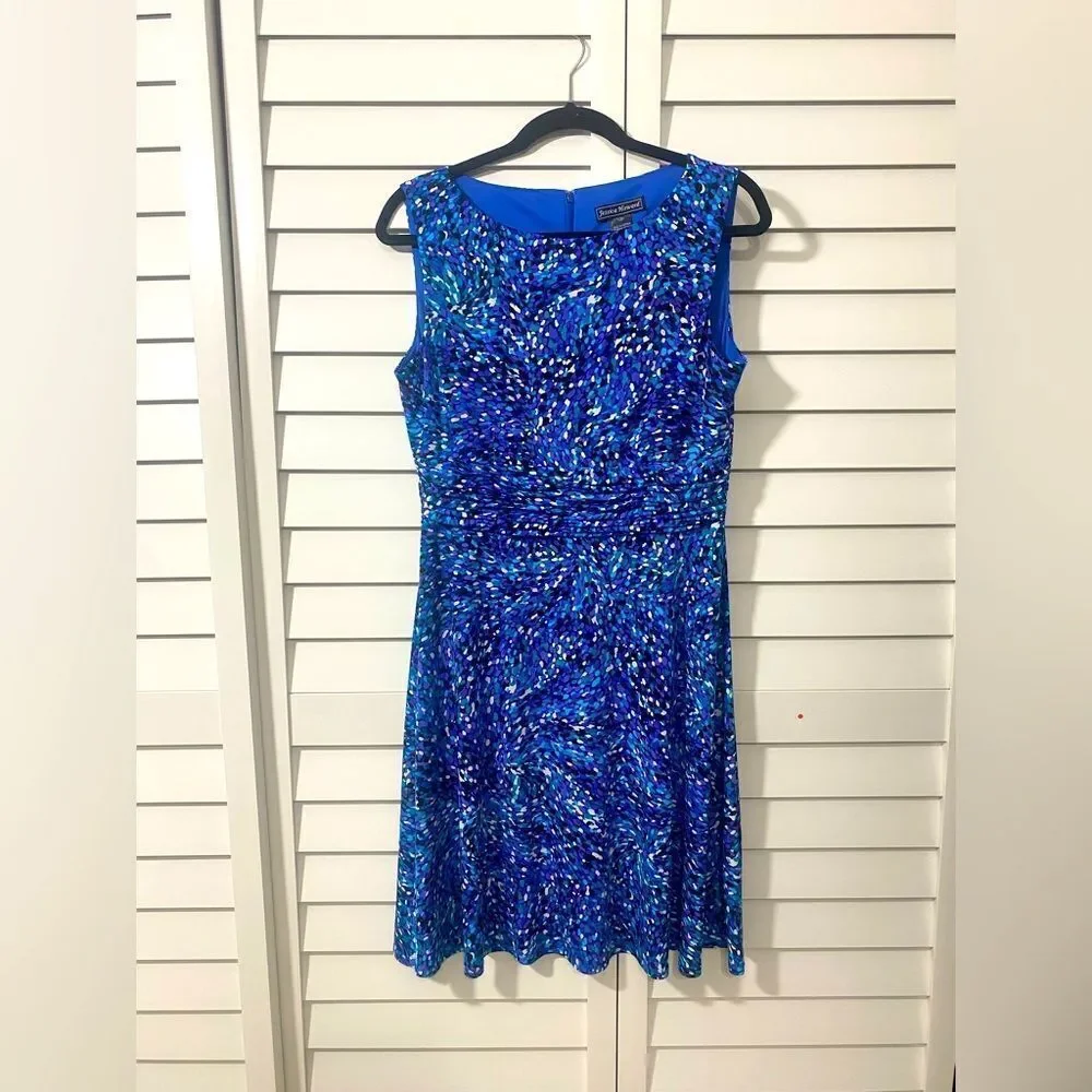 Blue Patterned Sleeveless Dress